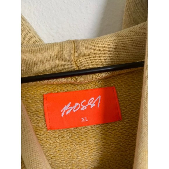 Bossi Cowboy Hoodie Mustard Western Print Oversized Mens XL Yellow Unisex Loose - Picture 10 of 14